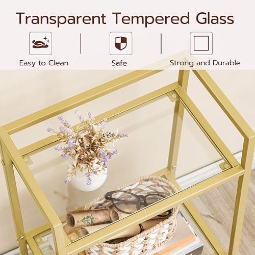 HOOBRO Gold Glass Shelf Stand, 3 Tier Standing Shelf Unit, Bathroom Organizer and Storage, Floor Storage Shelves Waterproof, for Bathroom, Laundry, Toilet, Tempered Glass, Gold GD77CJ01 thumbnail 7