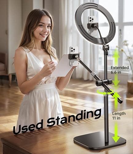Overhead Phone Mount,Overhead Camera Mount Stand[Anti-Shaking] with 10.5" Ring Light,Desk Stand for iPhone with Ring Light for Video Recording,Zoom Meeting,YouTube,TikTok thumbnail 5