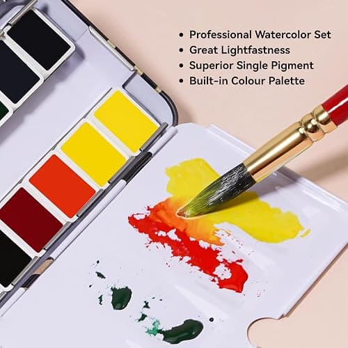 Paul Rubens Artist Watercolor Paint Set,12 Vibrant Colors in Portable Box, Great Lightfastness, Perfect Travel Professional Watercolor Set for Artists, Beginners, Adults - Black-12 Colors thumbnail 3