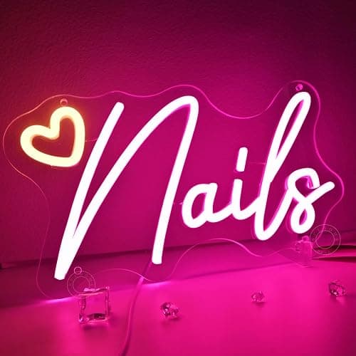 SYLHOME Led Neon Light Sign Nails With Heart Nail Studio Beauty Salon Business Makeup Room Wall Sign Decor Birthday Party Backdrop 11.81" X 6.7" USB thumbnail 8
