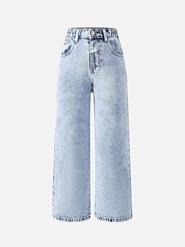 Jeans for Girls Baggy Wide Leg Ripped High Elastic Waisted Denim Pants Y2K Boyfriend Skater Streetwear Cute Trousers 7-14Y thumbnail 4