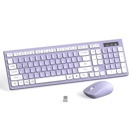 Wireless Keyboard and Mouse Combo, Full-Sized Wireless Keyboard and Adjustable DPI Mouse, 2.4GHz USB Receiver, Silent Keyboard and Mouse for PC, Windows, MAC, Desktop, Laptop(Purple) - Image 1