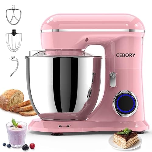 CEBORY 3-IN-1 Electric Stand Mixer, 6.5QT Bowl 10-Speed Kitchen Mixer, Household Food Mixers include Dough Hook, Beater and Whisk, Bread Cake Mixer for Baking and Most Home Cooks, Pink - Pink