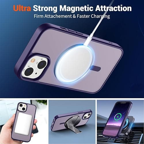 SUPFINE Magnetic for iPhone 15 Plus Case & iPhone 14 Plus Case(Compatible with MagSafe)(Military Grade Drop Protection) Translucent Shockproof Phone Cover,Dark Purple thumbnail 5