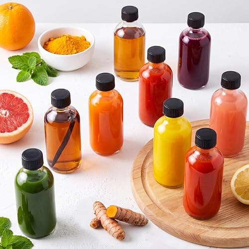 AOZITA 12 Pack, 2 oz Small Clear Glass Bottles w/Lid & 3 Funnels - 60ml Boston Shot Bottles for Health, Immunity, Potion, Wellness, Sample, Ginger, Juice - Mini Personal Care & Beauty Travel Bottle thumbnail 2