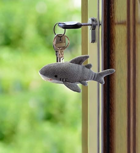 Puzzled Grey Shark Plush Stuffed Animal Keychain - Soft Ocean Life Animal Shark Charm with Keyring, Decorative Purse, Wallet, or Backpack Keychain Accessory, Cute Bag Charm for Kids, Adults - 4 Inches thumbnail 2