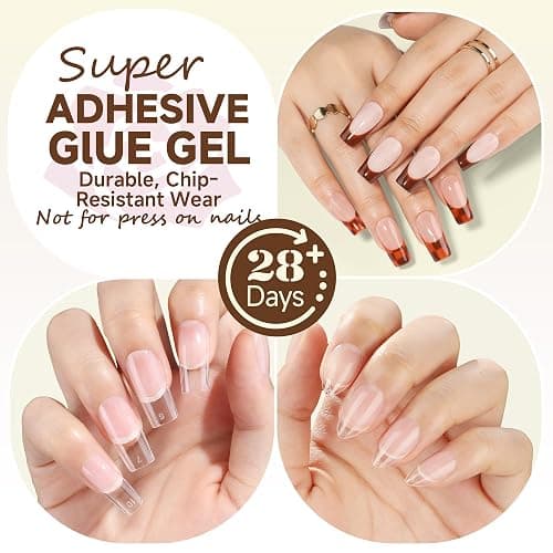 UNA GELLA 6 in 1 Gel Nail Glue for Clear Nail Tips, 2Pcs 15ml U V Nail Glue | Super Strong Long Lasting Brush On for Clear False Nail Tips, X-Soft Gel Nails Lamp Curing Required thumbnail 7