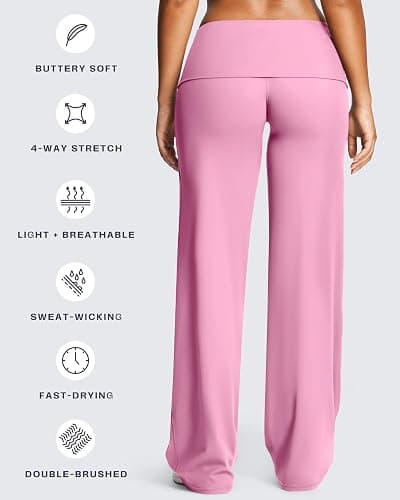 Aoxjox Women's Workout Athlenza Fold Over Waist Straight Leg Bottoms Lumastretch™ Gym Yoga Pants 31"/33"/35" thumbnail 5