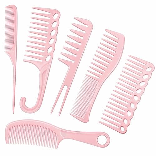6PCS Hair Comb Set Pink, Stylists Professional Styling Comb Set Wide Fine Parting Rat Tail Hairdressing Double Wide Combs Durable Wides and Fine Tooth Rat Tail Hair Barber Combs for Styling Detangling - Image 1