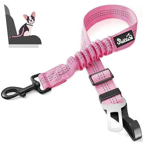 SlowTon Dog Car Seat Belt, 3 in 1 Latch Bar Attachment Dog Safety Seatbelt | Hook Latch Bar& Seatbelt Buckle, Reflective, Heavy Duty Nylon, Durability, Easy of Use, for Travel Riding, Pink, 27.5" - Image 1