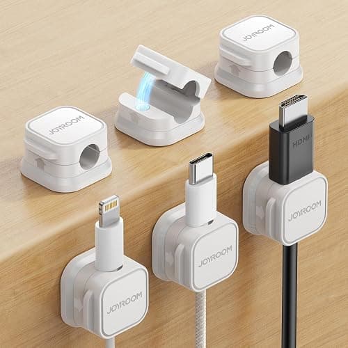 6 Pack Magnetic Cable Clips [Cable Smooth Adjustable] Cord Holder, Under Desk Cable Management, JOYROOM Adhesive Wire Holder Keeper Organizer for Home Office Desk Phone Car Wall Desktop Nightstand - Image 1