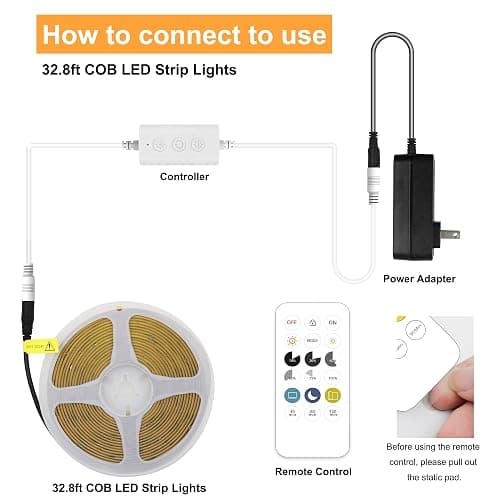 AXMOTUT COB LED Strip Light with Remote, Dimmable 32.8FT/10M Flexible High Density LED Light,4000K Natural White 3200LEDs Super Bright LED Light Strip CRI 90+ for Bedroom,Kitchen,DIY Home Decoration thumbnail 4