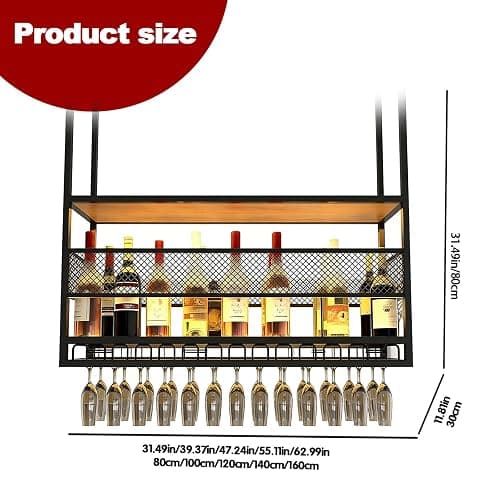 RAJYQODIS Hanging Wine Rack, Metal Hanging Wine Glass Rack, 2-Tier Bar Display Wine Storage Holder, for Bar Restaurant Cafe Kitchen (Black, 140cm) thumbnail 2