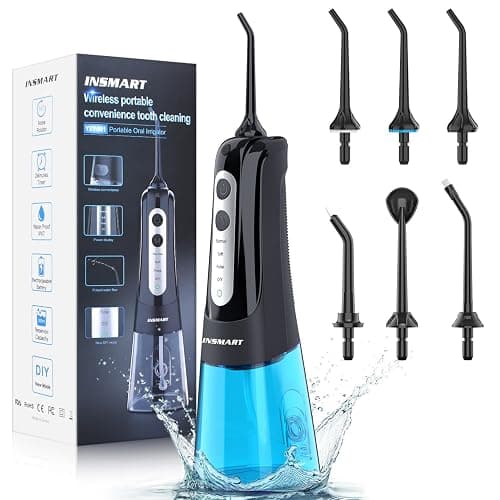 INSMART Water Flosser for Teeth: Cordless Dental Electric Flosser for Oral Care,Rechargeable Floss DIY Mode IPX7 Waterproof,Portable Travel Flossers Set for Teeth cleaning with 4 Modes - Image 1