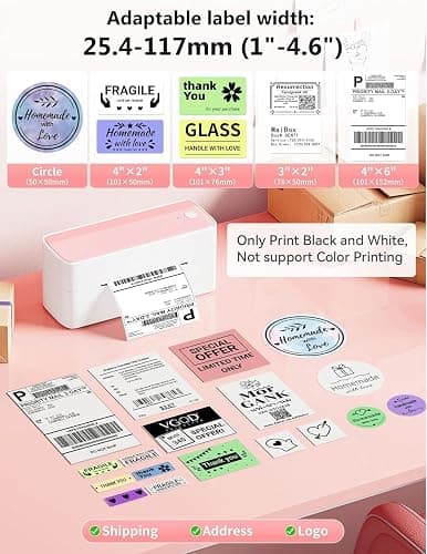 Phomemo Bluetooth Thermal Label Printer, 241BT 4X6 Wireless Shipping Label Printer for Small Business, Pink Labels Printers for Shipping Package, Compatible with iPhone, Android, Shopify, Amazon, USPS thumbnail 3