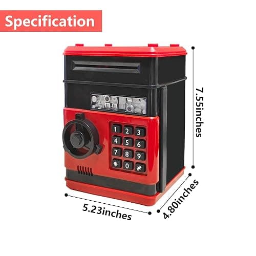 Suliper Electronic Piggy Bank Code Lock for Kids Baby Toy, Mini ATM Safe Coin Cash Banks Real Money Saving Box with Password, Auto Money Scroll for Children,Boys Girls Birthday Gift (Red) thumbnail 3