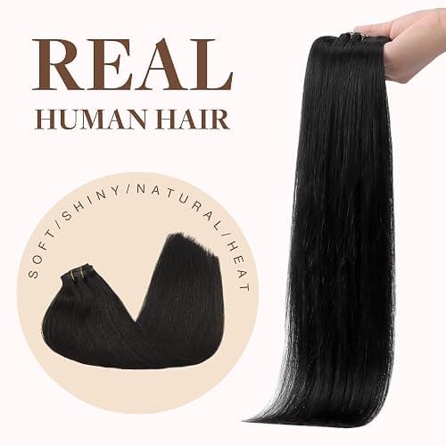 GOO GOO Clip in Hair Extensions Real Human Hair, Remy Human Hair Extensions Clip ins for Women, Natural Human Hair, 18inch 130g 7Pcs, 1B Natural black thumbnail 8