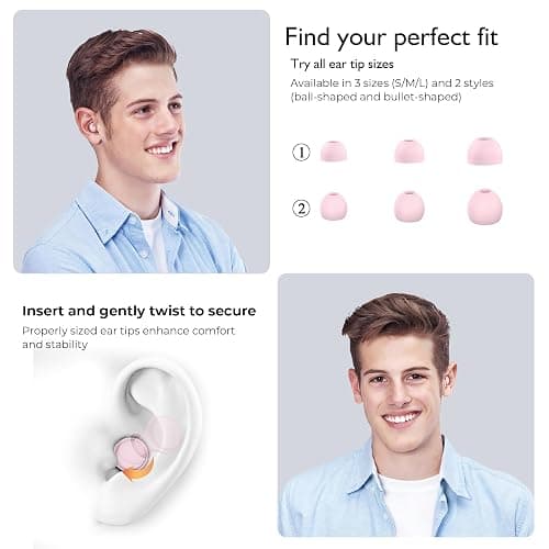 Jayine 2 Pairs Ear Plugs for Sleeping, Soft Full Silicone Ear Plugs for Noise Reduction 25dB, Reusable Hearing Protection Earplugs for Concert, Focus, Noise Sensitivity, 8 Ear Tips in S/M/L - Pink thumbnail 4