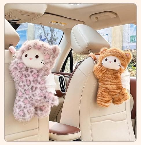 Tissue Box Cover Plush Tissue Box Holder for Car, Home, Decorative Holder/Organizer for Bathroom Vanity Countertop, Nightstands, Office Desk-Pink Leopard Cat thumbnail 5
