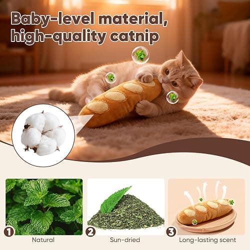 CiyvoLyeen Bread Catnip Toys, Cat Toy for Indoor Interactive Toys, Kitten Chew Bite Kick Toy Baguette Croissant Pretzel Toast Bun Cinnamon Roll Plush Catmint Pet Birthday Presents 6 Pack thumbnail 4