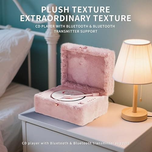 Plush Fuzzy Pink CD Player with Bluetooth, Remote Control thumbnail 7