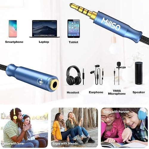 MillSO 3.5mm 4 Pole TRRS Audio Splitter Cable Nylon Braided Stereo Aux Splitter for 2 TRRS Headset to PC Laptop PS4 Xbox Smartphone - 1 FT thumbnail 4