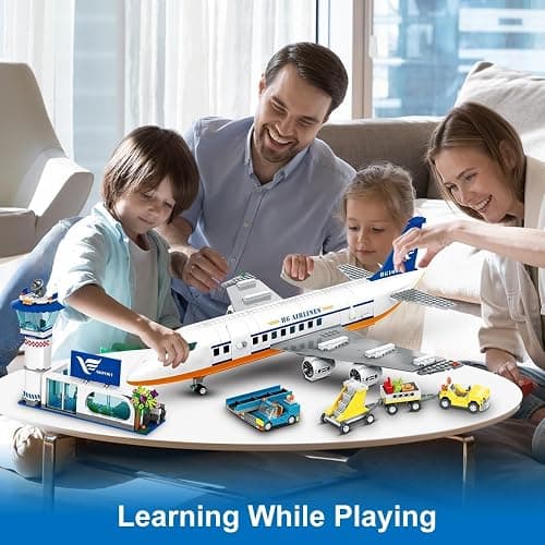 CUBIMANA Large City Passenger Airplane Building Toys with LED Light, 21 Inches Plane Building Sets with 2PCS Luggage Trucks, Terminal, Radar Tower, Birthday Gifts for Kids Boys Girls Age 6-12 (901pcs) thumbnail 8