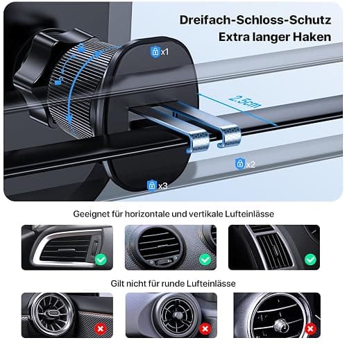 Miracase Handyhalterung Auto【2025 Neuester Doppelhaken】 Universal Handyhalter Auto Lüftung,360 Grad Drehung KFZ Handyhalterung für iPhone 17/16/15/14/13 Pro Max Plus/Samsung und 4-7 Zoll Smartphone thumbnail 4