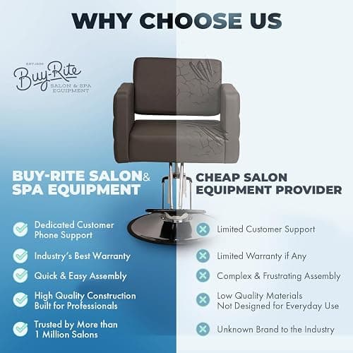 Buy-Rite Icon Salon Styling Chair - Gray Hydraulic Chair with Extra-Wide Seat, Quilted Vinyl Design, Steel Frame & 23" Round Base for Professional Stylists & Barbers, YLG-192-GRY thumbnail 7