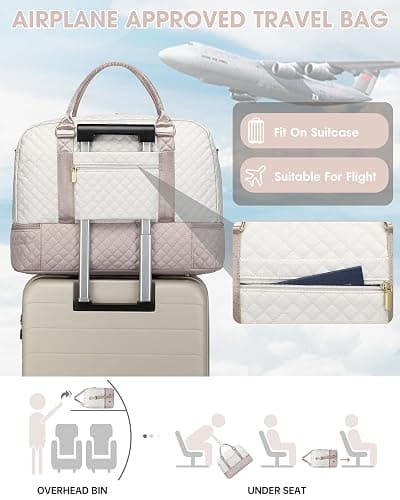 Travel Duffle Bag Weekender for Women: Travel Duffel Bag Carry-On Overnight Bag with Shoe Compartment & Wet Pocket Large Weekend Tote Bag withGym Duffel Bag for Hospital Beige thumbnail 6