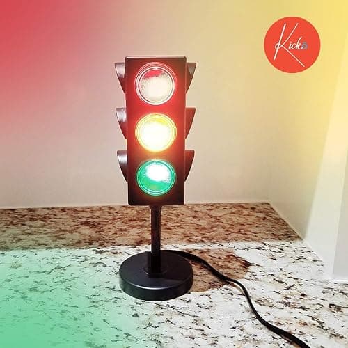 Kicko 11-Inch Traffic Light Lamp with Base - 4-Mode Color Changing Stop Lights for Kids’ Bedroom, Birthday Party Decoration or Playroom - Battery or USB Powered Mini Night Light - Boys Room Decor thumbnail 8