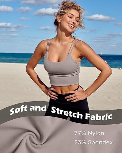 Everrysea Sports Bras for Women High Support Longline Workout Tank Tops Built in Bra Strappy Yoga Padded Crop Top - Medium - Light Brown thumbnail 6