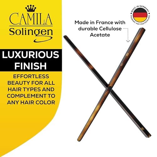 Camila Paris AD28/2 French Twist Stick Hair Pin, Set of 2 Tortoise Shell, Girls Chopsticks Hair Pins for Girls Spiral Updo Chignon Bun Holder, Styling Hair Accessories for Women, Made in France - Tortoise Shell thumbnail 5