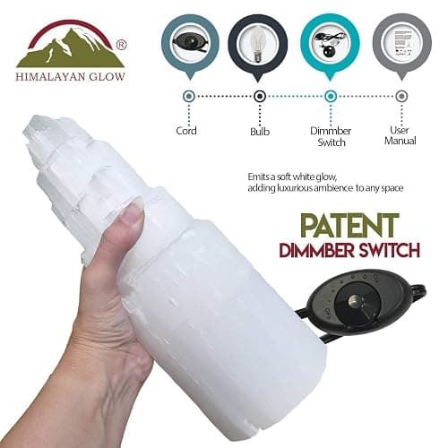 Himalayan Glow Selenite Crystal Lamp 20cm, Hand Curved Morocco |Skyscraper| Crystals and Healing Stones,(ETL Certified) with Wooden Base & USB Charging Cable For Healing Cleansing & Meditation thumbnail 13