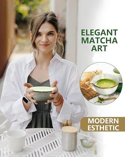 Taruzil Matcha Whisk Set with Matcha Bowl, Matcha Bamboo Whisk, Scoop, Sifter, Matcha Whisk Holder Unique Gifts for Women Men Girl Friend Home Kitchen Decor Gifts for Christmas, Birthday,Halloween thumbnail 5