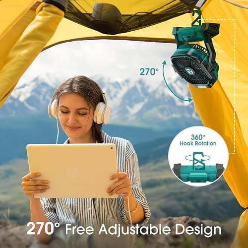 ONLYNEW Portable Fan Rechargeable, 20000mAh Cordless Battery Powered Fan with LED Lantern, USB C Battery Operated for Travel Bedroom Home Camping Tent Office Beach Desk Fishing Table thumbnail 4