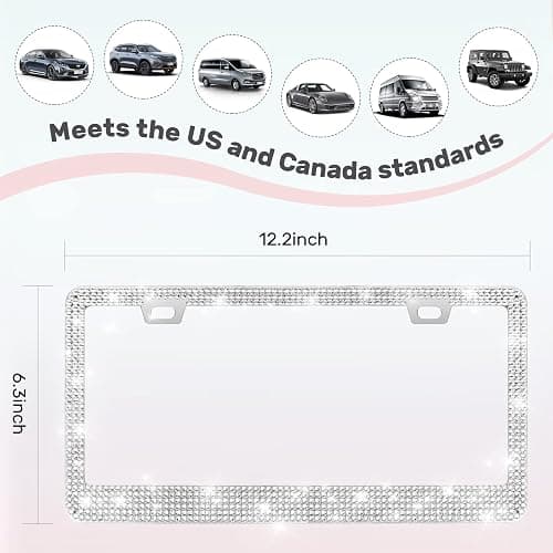 QUANQIUFEI 2 Pack Bling License Plate Frames, Sparkly Rhinestone Diamond Car License Plate Cover for Women, Stainless Steel Car Accessories with Glitter Crystal Caps (White) thumbnail 3