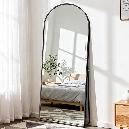 DUMOS Arched Full Length Mirror with Stand 64"x21" Floor Standing Aluminum Frame for Bedroom Body Hanging Leaning Modern Simple Home Decor Shatter-proorf Nano Glass Wall Living Room Cloakroom Black thumbnail 7
