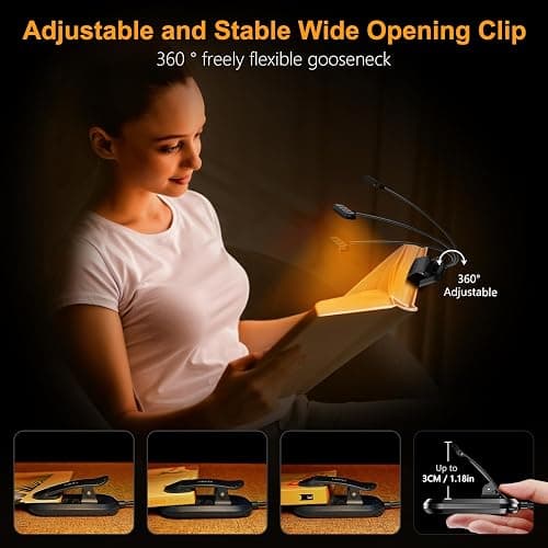 Gritin Rechargeable Book Light for Reading in Bed with 19 LED | Eye Caring 3 Color Temps,5 Brightness Levels,Memory Function,90 Hrs Runtime Flexible Goose Neck Clip on Light for Book Lovers thumbnail 5