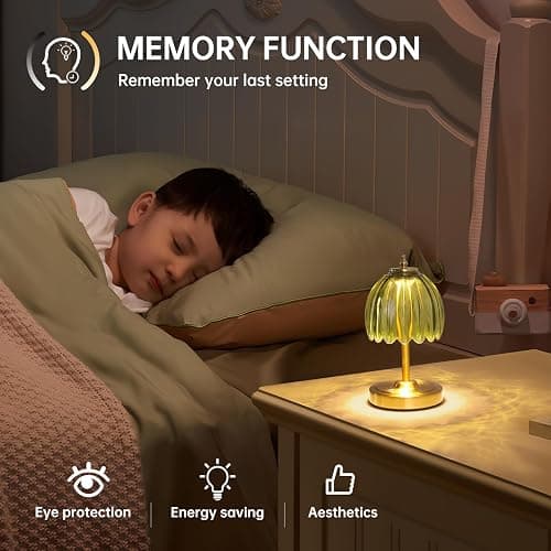 Shenmoyl Tulip Small Table Lamp, 5200mAh Cordless Touch Control Mini Table Lamp with 3 Color Temps & Stepless Dimming, Perfect for Small Spaces Like Dressers, Bedsides, Bookshelves (Green Tulip) thumbnail 7