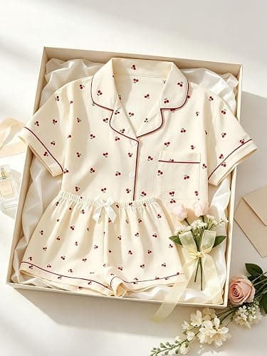 Verdusa Pajamas For Women Set 2 Piece Cute Pjs Sleepwear Lounge Sets | Pj Sets For Woman, Button Down Shirts With Pajama Shorts, Cute Print, Comfy Sets thumbnail 7