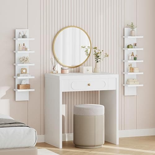 HOOBRO 5 Tier Wall Shelf Unit, 2 Pack Floating Shelves Wall Mounted, Wall Mount Vertical Shelving, Floating Storage Rack, Organizer Tall Tower Design for Livingroom, Bedroom, Kitchen, White WT18BJP201 thumbnail 2
