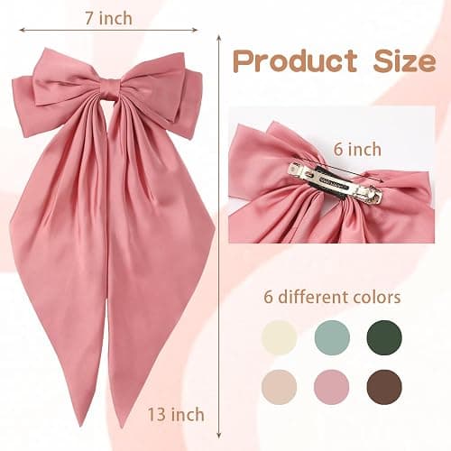 6 PCS Hair Bows for Women, Big Bow Hair Clips for Girls, Silky Satin Hair Bow Clips Oversized, Large Cute Aesthetic Hair Accessories Christmas Gifts Holiday Green Color thumbnail 4