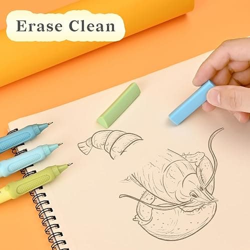 Temiary Cute Mechanical Pencil Set with Case, 6 Pcs Medium Point 0.9 mm Pencils with 2 Tubes HB Lead Refills, 4 Pcs Erasers for School Supplies Student Writing, Drafting Sketching (Morandi) thumbnail 5