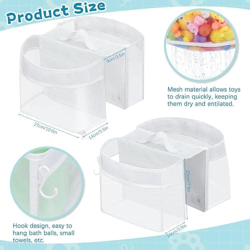 Dreamtop Saddle Shape 2 Compartment Bath Toy Storage Net, Bathroom Toy Storage Tidy, Mesh Bath Toy Organizer with Zipper for Drying Toys and Storage, Kids Bath Toy Organizer Bath Toy Net for Tub thumbnail 2