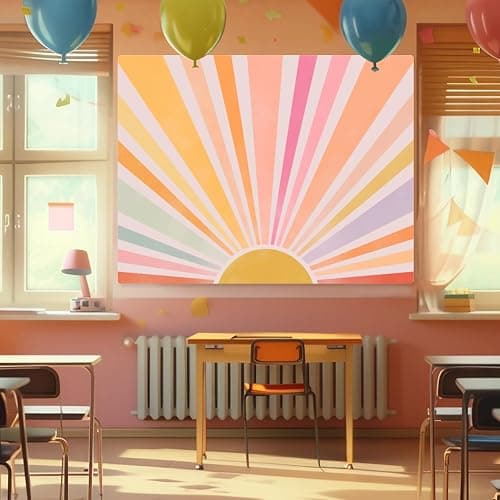 Zussun Boho Sun Tapestry Vintage 70s Sunset Sunrise Tapestries for Bedroom Aesthetic Retro Abstract Art Colorful Rainbow Classroom Tapestry Wall Hanging for Living Room Dorm (48" x 36") thumbnail 4