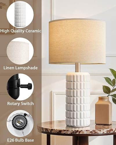 Seealle 23" Single Modern Ceramic Table Lamp, Nightstand Lamp, White | Lamp for Living Room, Bedroom, Bedside, Night Stands, End Table, Desk, Farmhouse Home Decor thumbnail 4