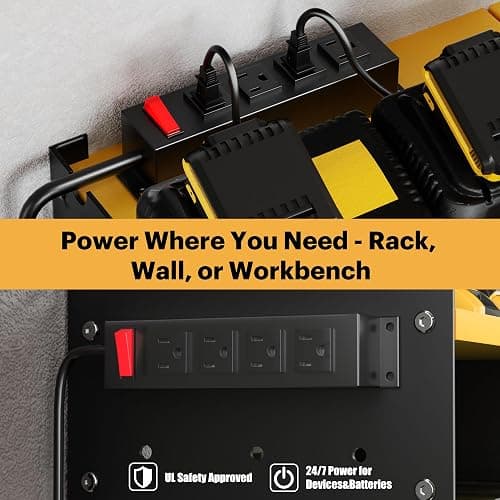Spampur Large Power Tool Organizer Wall Mount with Charging Station, 3 Layer Heavy Duty Metal Tool Storage Rack Loads 420lbs with 6 Cordless Drill Holder, Utility Rack Loads with 4 Power Strip thumbnail 3