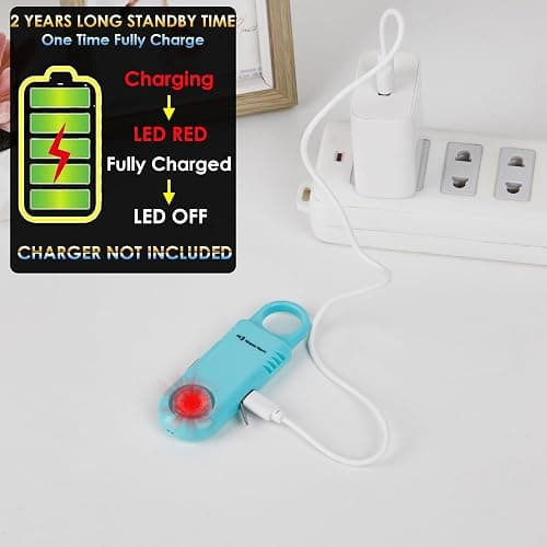 135dB Rechargeable Personal Safety Alarm Built-in Ultra-Bright Torchlight. Non Slip Grip Keychain Emergency SOS Siren for Women, Students, Night Runner. Loud Sound Hiking Bear Alerts with Hook. Aqua thumbnail 6