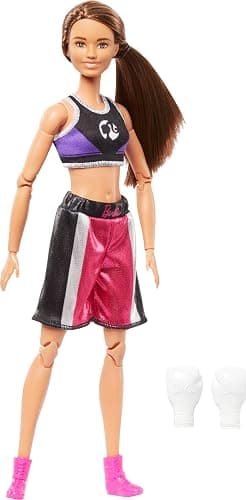 Barbie Careers Fashion Doll & Accessories, Made to Move Brunette Boxer Wearing Removable Uniform with Boxing Gloves, 22 Bendable Joints thumbnail 5